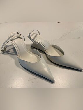 Zara White Pointed Toe Slingback Heels